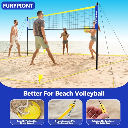 Beach Volleyball Net System with 4 Sand Anchors.Easy Setup Adjustable Height Poles with 2 Volleyball Ball,Pump,Boundary Line，Carry Bag.Volleyball Net for Backyard,Grass and Lawn - size: 20.1FT