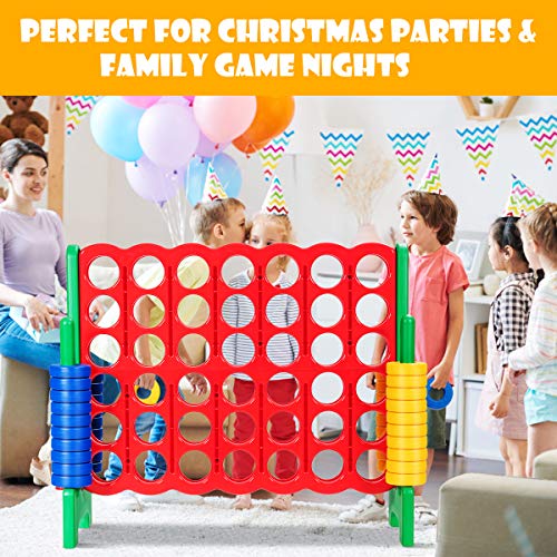 COSTWAY Jumbo 4-to-Score Giant Game Set, 4 in A Row for Kids and Adults, 3.5FT Tall Indoor & Outdoor Game Set with 42 Jumbo Rings & Quick-Release Slider, Perfect for Holiday Party & Family Game, Green - color: Green
