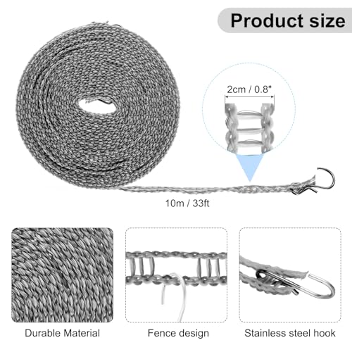 uxcell Windproof Clothesline, 10M 33ft Plastic Non-Slip Clothes Drying Rope Portable Travel Clothesline for Courtyard Outdoor Laundry Camping, Grey - color: Gray, size: 32.8ft