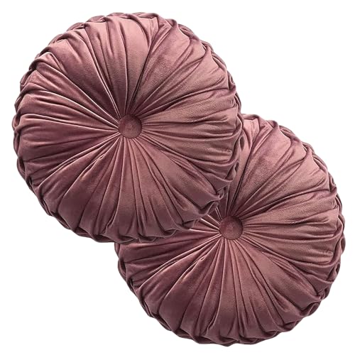Teieas 2 Pcs Round Throw Pillows Decorative Pumpkin Velvet Boho Pleated Bed Pillows Back Support for Couch Chair Dorm Car 14.96'' (Blush) - color: Blush