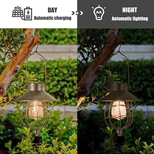 YAKii 6 Pack Solar Lantern Hanging Waterproof Outdoor Metal Solar Lamp with Warm White Light Decorate for Yard Garden Pathway Patio Porch (Antique Copper) - style: Copper-6 pack