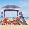 OLIXIS 6'×6' Beach Cabana Tent Sun Shelter – UPF 50+ Easy Setup Cool Canopy Tent Sun Shade with Side Wall, Wind Resistant Beach Cabana for Whole Family - color: Dark Blue Stripes, size: 6x6 ft