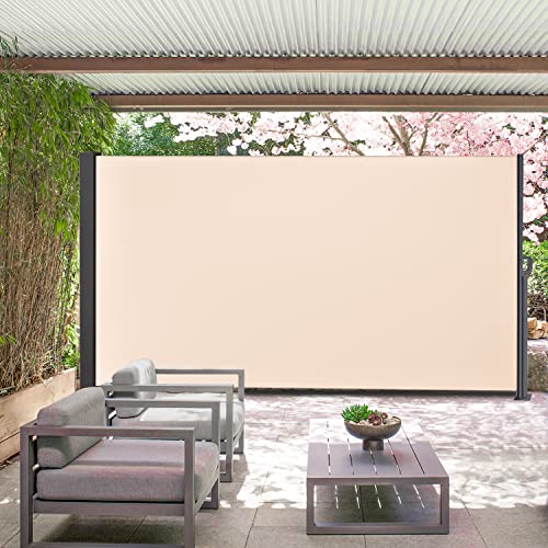 185" x 73" Retractable Side Awning,Waterproof & UV-Resistant,Folding Privacy Screen Room Divider Roll Up Balcony(Beige) - color: Beige, size: 185" x 73"