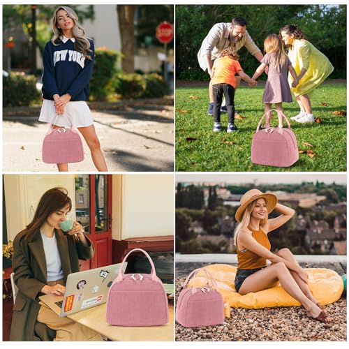 LEDAOU Lunch Box for Women Insulated Lunch Bag Corduroy Lunch Tote Bags Leakproof Cooler Lunch Case for Travel Work Picnic - color: Corduroy Solid Pink