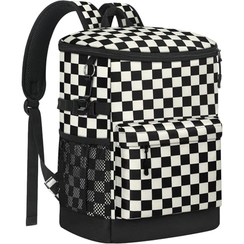 Tenot Cooler Backpack 33/40 Cans Backpack Coolers Insulated Leak Proof Soft Beach Cooler Bag for Men Women Ice Chest Backpack Camping Hiking Picnic Travel Cooler Lunch Backpack - color: Black Checkered, size: 33 Cans