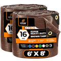 Xpose Safety Super Heavy-Duty 6' x 8' Brown Poly Tarp (2-Pack) - 16 Mil Waterproof & UV Resistant, Rip-Proof with Reinforced Edges & Grommets - color: Brown, size: 6' X 8' (2-pack)