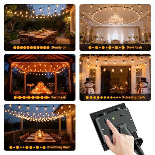 50FT Solar String Lights Outdoor Waterproof IP65 with USB-Charging , Solar Powered LED Patio Lights with 25+2 Shatterproof ST38 Edison Bulbs, Hanging Lights for Outside Backyard Garden Bistro Gazebo - size: Solar-50ft