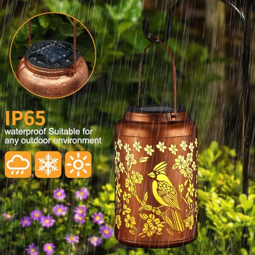 Red Bird Solar Lanterns Outdoor Waterproof Garden Decor Birthday Gifts for Women Mom Grandma Hanging Lights Metal Decoration Outside for Yard, Patio,Backyard,Porch - style: B-Red Bird