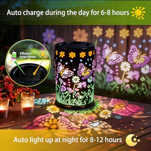 Solar Lanterns Outdoor Waterproof Solar Lights Outdoor Butterfly Gifts for Mother's Day Women Mom Grandma, Metal Hanging Solar Lights Garden Decor for Patio, Yard, Lawn, Porch, Backyard - style: Butterfly