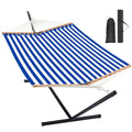 Homgava Two Person Hammock with Stand for Outside Heavy Duty, Outdoor Patio Hammock with Portable Steel Stand, Large Double Hammocks with Quick Dry Textilene Fabric,480lbs Capacity.(Blue White) - color: Blue White
