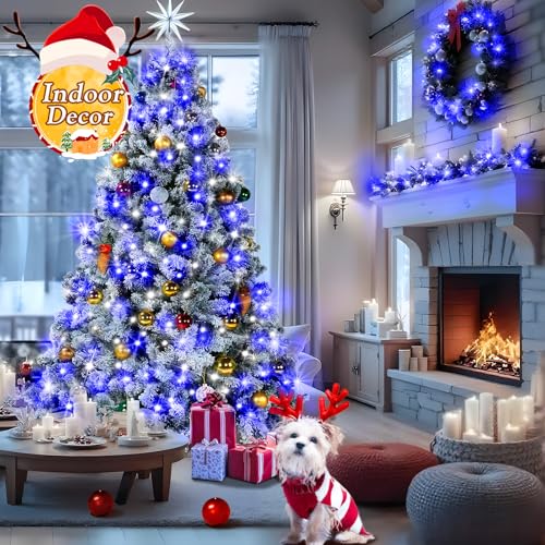KNONEW 403FT 1000 LED Christmas Lights Outdoor String Light with 8 Modes and Timer Memory Waterproof Fairy Lights Decorations for Xmas Tree Yard Wedding Backdrop Decor(Blue and White) - color: White and Blue, size: 403FT 1000 LED