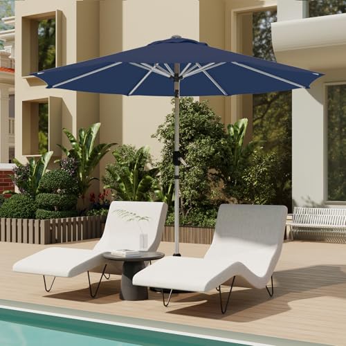 10FT Aluminum Outdoor Patio Umbrella, Fade-Resistant Market Umbrella with Push Button Tilt Function, 8 Sturdy All-Aluminum Ribs for Gardens, Patios, Backyards & Pools - color: Navy Blue, size: 10FT-1Tier (Aluminum Umbrella)