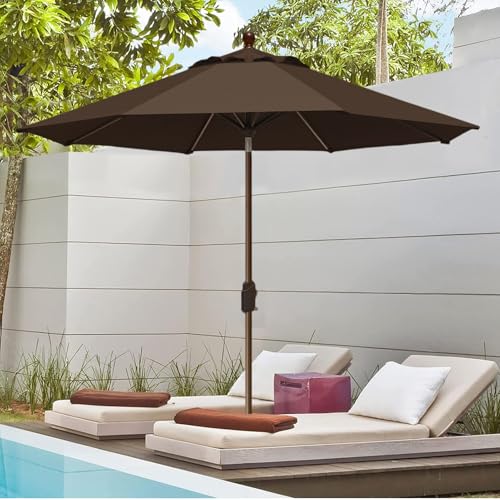 EliteShade USA 10-Year-Non-Fading 10Ft Market Patio Umbrella, UPF 50+ UV Protection Performance Sun Umbrella, Heavy Duty Commercial Grade Outdoor Table Umbrella with Crank & Tilt, Windproof Vented Top for Garden, Pool, Deck and Outdoor Playsets, Chestnut