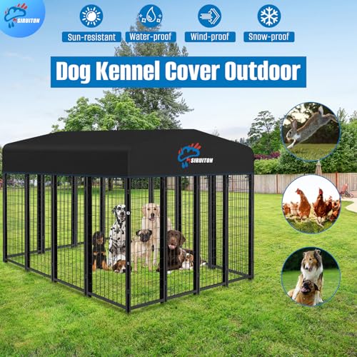 SIRUITON 10x10FT Outdoor Dog Kennel Replacement Cover, Heavy Duty 600D Oxford Fabric with Sun/Rain Dog Play Pen Top Covers Sun Shade Specialized,Snowproof,Sun( Cover Only) - color: Black, size: 10x10FT