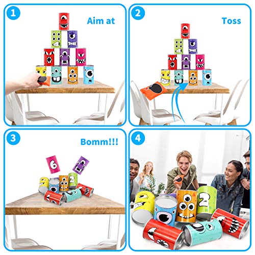 JOYIN 13 Pcs Carnival Bean Bag Toss, Knockdown Can Game Set, Holiday & Birthday Party Games, Outdoor Lawn Yard Activity for Kids Party Favors, Easter Egg Hunt for Classroom Gifts (Monster Style) - style: Monster