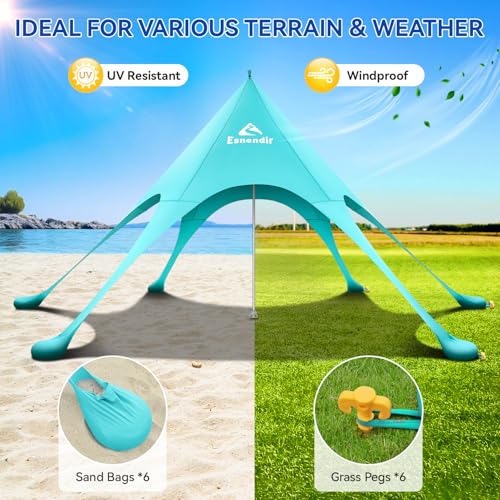Beach Tent Sun Shelter & Portable Beach Canopy UPF 80+ UV Protection, Beach Shade Canopy with 6 Sandbags, Sand Shovel Ground Pegs for Outdoor Camping, Picnics (12x12 Ft, Turquoise) - color: Turquoise