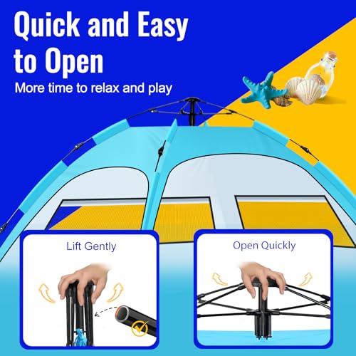 Beach Tent Sun Shelter – Pop Up Easy Setup in 3S Instant Tents for 4/5 Person Beach Umbrella Sun Shelter Shade, UV 50+ Protection, Wind Resistant, Lightweight Portable Baby Tents Shade for Family