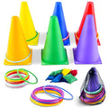 OBTANIM 26 Pcs Plastic Colorful Cones Ring Toss Combo Set Outdoor Carnival Games for Kids Adults Birthday Party Throwing Backyard Games - style: Cones Ring with Bean Bags