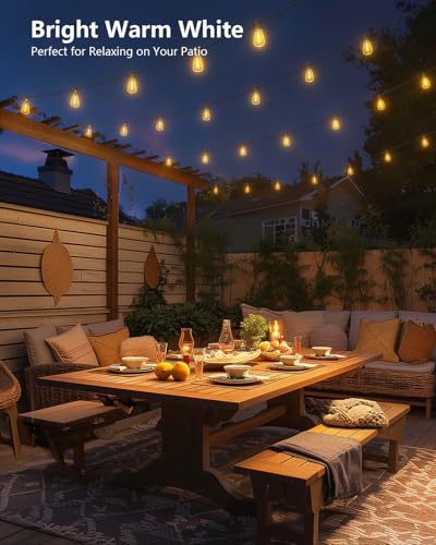 Brightown 37FT Solar String Lights Outdoor Waterproof with Remote, 10+1 LED Shatterproof Bulbs, Dimmable & Timable, 3 Light Modes - Commercial Grade Patio Lights for Garden Backyard Party Decor - size: 37FT(10 Sockets)