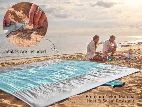 WEKAPO Beach Blanket Sandproof Waterproof, Extra Large Beach Mat, Oversized & Compact Sand Free, Quick Drying Beach Essentials for Vacation, Cruise, Picnic & Camping with Stakes - color: Grey, size: 7x7 FT (1～3 person)