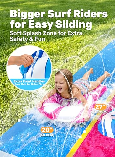 JOYIN 22.5FT Water Slide and 2 Inflatable Boards, Extra Long Heavy Duty Double Lawn Waterslide with Sprinkler for Kids Adults Backyard Summer Water Toy Outdoor Fun, Blue, Pink - color: Blue, Pink, size: 22.5ft