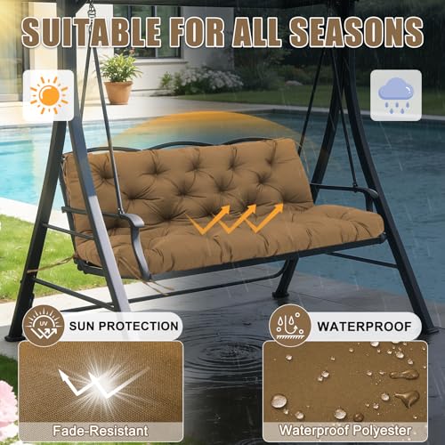 Porch Swing Cushions 3 Seater Outdoor Swing Cushions 70x40 inch Waterproof Porch Swing Cushion Replacement Patio Swing Cushions for Outdoor Furniture Bench (Dark Brown-70x40 inch) - color: Dark Brown, size: 70x40x5inch