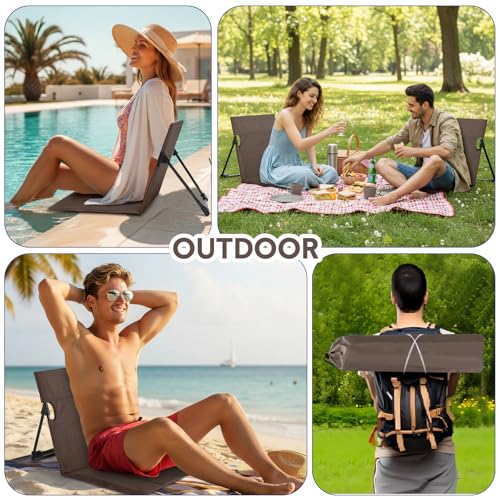 Jetec Foldable Floor Backrest Chair Portable Camping Chair with Storage Bag Light Weight Lazy Seat for Indoor Outdoor Bed Ground Park Lawn Concerts Beach Hiking - color: Brown, size: Regular