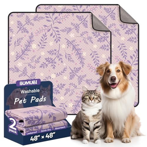 Washable Dog Pee Pads - Absorbent Reusable Puppy Training Pads, Waterproof Leak - Proof & Non - Slip for Crate Whelping Potty Training 48x48 (Pack of 2) - color: Purple Multicolor, size: 48x48in(Pack of 2)