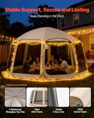 VEVOR Pop up Screen House Tent, 15 x 13.8 ft, 12-15 Person Screen Gazebo, Portable Screened in Canopy with Carry Bag, Netting Sides, Ground Stakes, for Garden, Patio, Backyard, Outdoor Activities - color: Beige, size: 15x13.8x8.04 FT