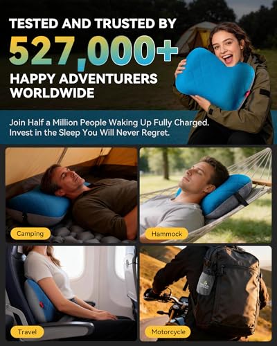 Hikenture Camping Pillow with Removable Cover - Ultralight Inflatable Pillow for Neck Lumbar Support - Upgrade Backpacking Pillow - Washable Travel Air Pillows for Camping, Hiking, Backpacking - color: Blue