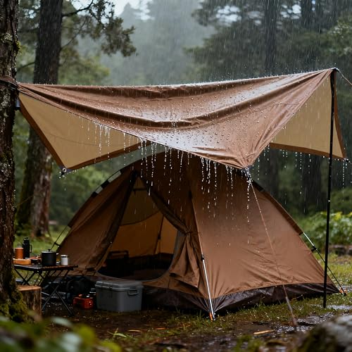 8x10 FT Tarp 22 mil Extreme Heavy Duty Waterproof tarps,Brown&Beige Multipurpose Outdoor Tarpaulin Tear-Proof&UV-Resistant,for Canopy,Camping,Roof,Trailer, Etc - size: 8×10
