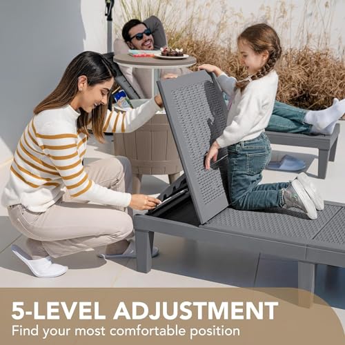 Devoko Outdoor Chaise Lounge Chair Set of 4 for Outside Pool Patio, Adjustable Waterproof Easy Assembly Chaise Lounge Outdoor (Light Grey, Set of 4) - color: Light Grey, size: Rattan-like 4 Pack