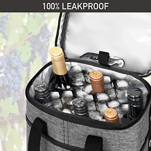 opux 6 Bottle Carrier Tote | Insulated Padded Wine Cooler Bag for Travel. Picnic, BYOB | Portable Leakproof Wine Tote Bag for Dinner, Party, Christmas, Wine Gift for Women, Men (Heather Gray) - color: Heather Gray, size: 6 Bottle