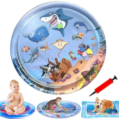 Cat Water Mat, 2025 Upgraded Thickened Anti-Scratch Leak Proof Cats Water Sensory Play Mat with Floating Fish, Pet Summer Cooling Pad, Interactive Cat Toys to Play for Indoor Cats (B)