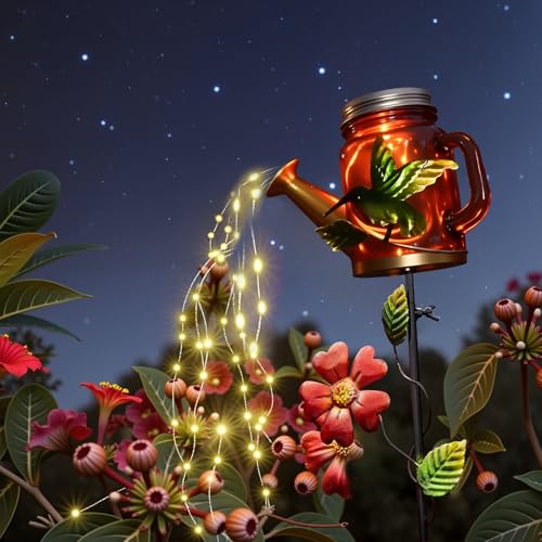SRNPMIU Solar Watering Can Light, Yard Outdoor Decor Lights, IP65 Waterproof, Hanging Hummingbird Garden Light, Outside Garden Flower Bed Decor, Women Gift, Birthday Gifts - color: Red-Bird