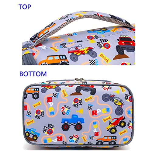 FlowFly Double Decker Cooler Insulated Lunch Bag Large Tote for Boys, Girls, Men, Women, With Adjustable Strap (Truck) - color: Truck