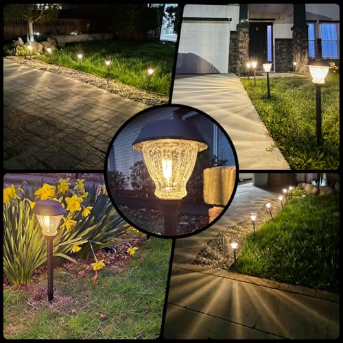 XMCOSY+ Solar Pathway Lights Outdoor, 8 Pack Decorative Crackled Glass Garden Lights, Soft Warm White Glow, Auto On/Off Waterproof Landscape Lighting for Yard Walkway Patio - size: 8 Packs