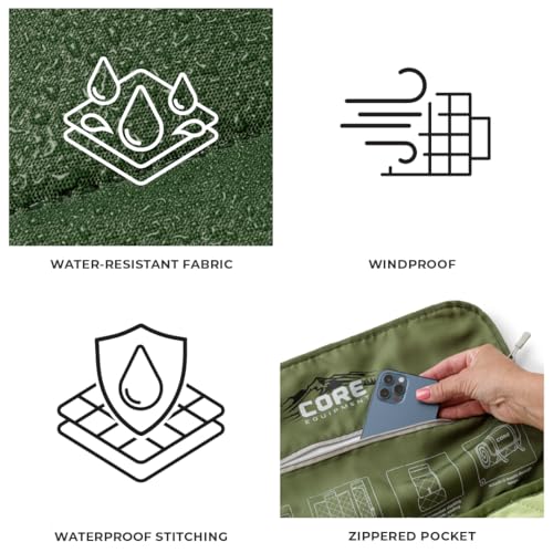 CORE Outdoor Weighted Blanket | Packable Waterproof Picnic Blanket, Beach Mat, Tent Camping Rug, & Stadium Blanket | Large Portable 94" x 78" Quilt Design with Built-in Straps and Carry Handle - color: Evergreen Vista
