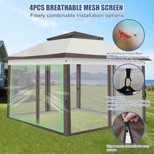 Yesker 10x10 Pop Up Canopy Tent w Mesh Netting Sidewall Vented Top - Heavy Duty Outdoor Canopy, Easy Setup Shelter Gazebo Waterproof 10x10 Popup Tnets for Patio Backyard Parties & Events, Khaki Brown - size: 10x10FT Khaki Brown w Netting Sidewall