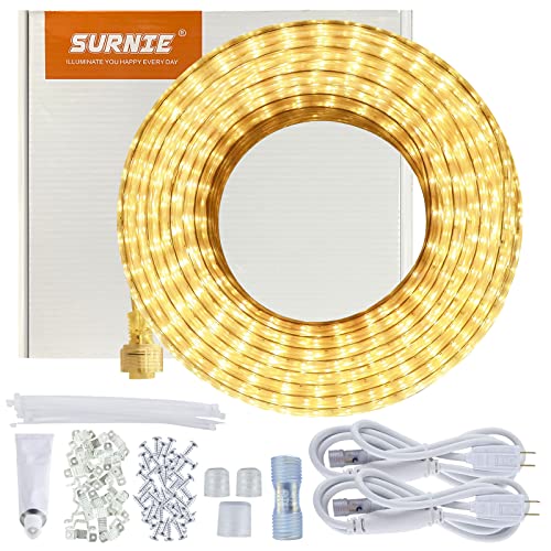 SURNIE LED Rope Lights Outdoor Waterproof Warm White, 50ft Outside Bright Lighting Cuttable Connectable Flexible 110V Cool Clear Flat 3000K, Indoor Deck Patio Christmas Camping Decor, Not Tube Rope - color: Warm White, size: 50ft