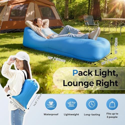 Compact Pump-Free Inflatable Lounger, Outdoor Inflatable Sofa, Waterproof, Air Leakage-Proof Design, Single Portable Air Cushion - color: Blue2