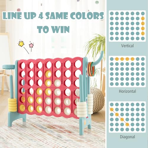 AKUSTIK Giant Connect Game Outdoor, 4 in a Row Jumbo 4 to Score for Kids Adults Family Party Yard Lawn, Large Connect Game with Quick Release Slider 42 Jumbo Rings - color: Bluish