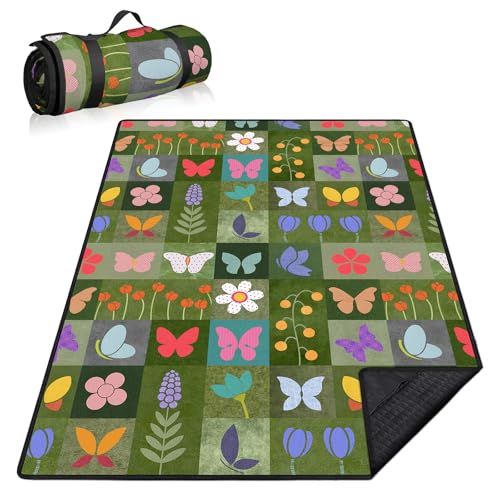 Floral Picnic Blankets Waterproof Foldable, 60″X80″ Packable Picnic Mat Butterfly Outdoor Blanket for Grass, Large Beach Blanket Sandproof Picnic Accessories for Camping Music Festival Park Lawn Party - color: B01, size: 5' X 6'8" (Rectangular)