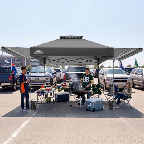 EAGLE PEAK 17x10 Pop up Gazebo Canopy Tent Outdoor Instant Canopy Shelter with Adjustable Dual Half Awnings (Gray) - color: Gray