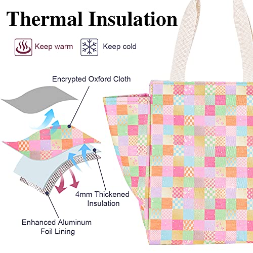 iknoe Insulated Lunch Bag for Women, 9L Durable Wide-Open Foldable & Portable Lunch Tote with Interior Pockets, Water-resistant Thermal Lunch Cooler for Adults (Colored Plaid) - color: Plaid, size: Velcro Closure