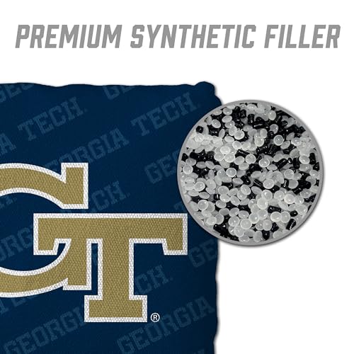 YouTheFan Officially-Licensed NCAA Set of 4 Cornhole Bags - All Weather Regulation 6” x 6” Size - 16oz Weight - Designed in USA - color: Georgia Tech Yellow Jackets - Blue