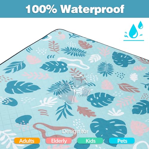 PY SUPER MODE Extra Large Waterproof Picnic Blankets 83x79 Inches - 5 Layer Outdoor Picnic Mat for Beach Camping Park Lawn, Windproof Anchor System with Stakes, Foldable Blue&Green - color: Blue&green