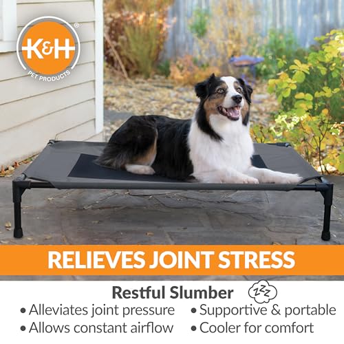 K&H Pet Products Outdoor Elevated Dog Cot, Breathable Cooling Elevated Cot Hammock Pet Bed for Large Dogs, Washable Mesh Cover, Raised Metal Frame, Collapsible, Portable - Large 42 X 30in Charcoal - color: Charcoal/Black Mesh, size: Large 42"L x 30"W