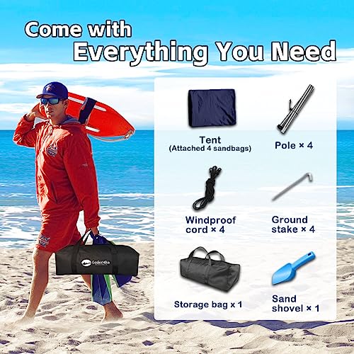 EasierHike Beach Shade Tent, 10×10 Ft Portable Easy Pop Up Beach Canopy, UPF50+ Sun Protection Shelter, Windproof & Water Resistant, Stable with 4 Sandbags & Windproof Cords, Perfect for Family - color: Navy Blue, size: 10x10 FT 4 Poles