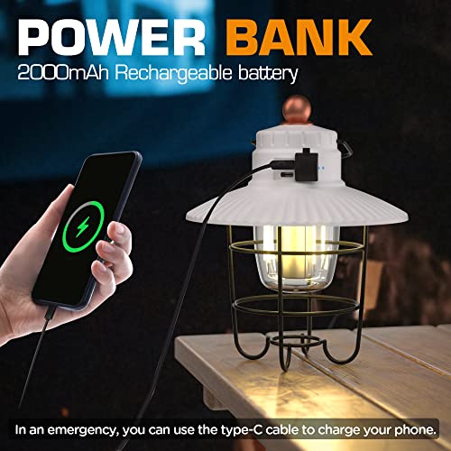 EverBrite LED Camping Lantern, USB C Rechargeable Lantern with 3 Light Modes, Vintage Outdoor Lanterns with Power Bank Function for Power Outages, Hurricane, Emergency, Fishing - color: White
